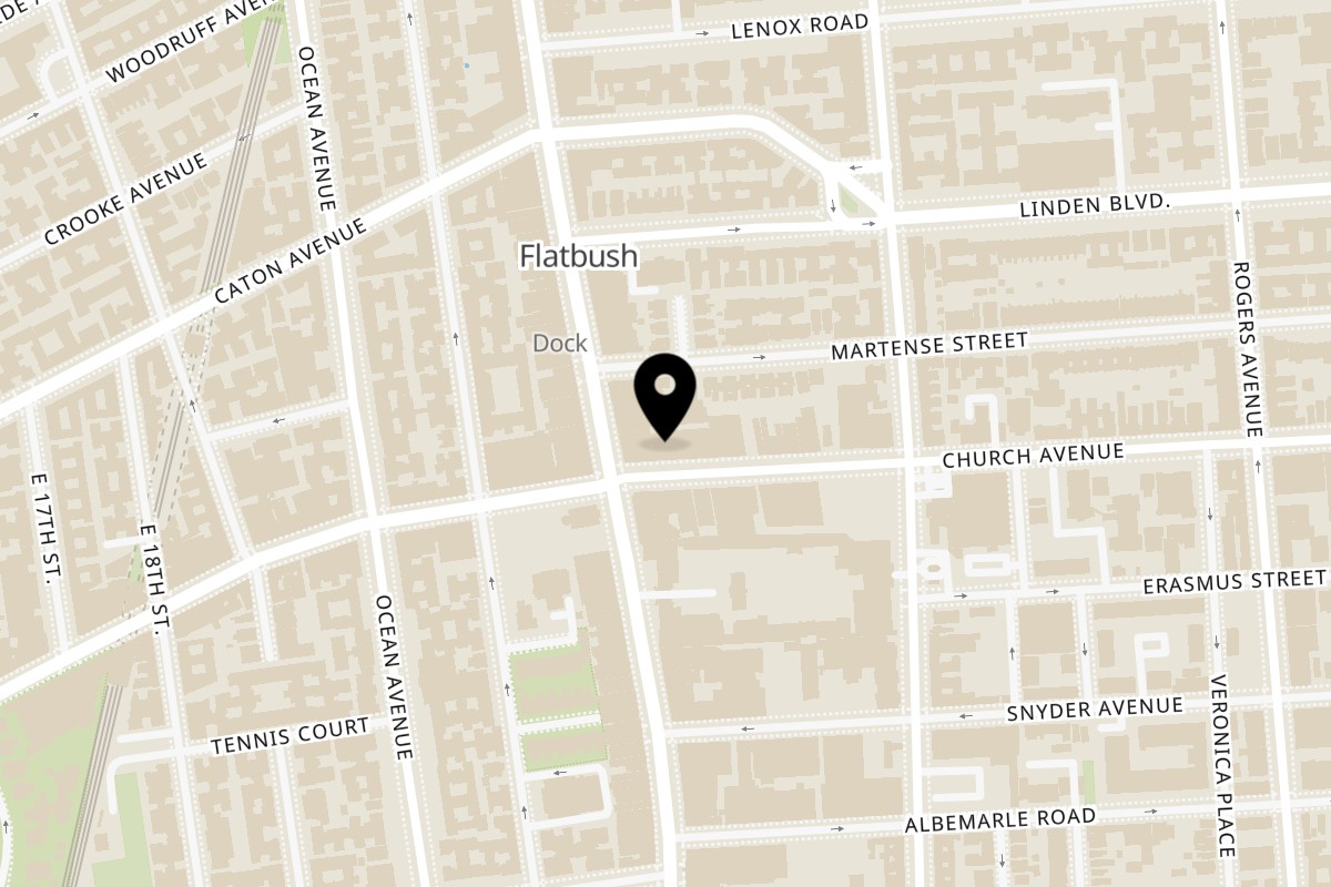 Map showing the location of Halal Bros Grill Church Ave on 2215 Church Ave in Brooklyn